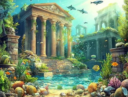 DIY 5D Diamant Malerei Set Bohren Voll Underwater Ancient Ruins Bild Diamond Painting Crystal Strass Diamant Gemälde Arts Craft Perfekt Für Entspannung Und Wand Decor Platz Drill 85x115cm AC2904 von Quxaoqiao