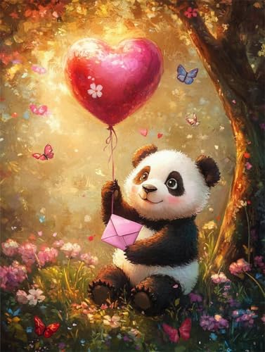 Quxaoqiao DIY 5D Diamant Malerei Set Bohren Voll Niedlicher Panda Ballon Liebesbrief Bild Diamond Painting Crystal Strass Diamant Gemälde Arts Craft Perfekt Für Wand Decor Rund Drill 55x75cm AC1147 von Quxaoqiao