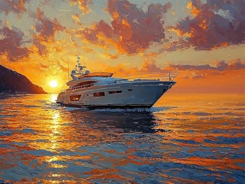 Quxaoqiao DIY 5D Diamant Malerei Set Bohren Voll Sea Sunset Yacht Bild Diamond Painting Crystal Strass Diamant Gemälde Arts Craft Perfekt Für Entspannung Und Wand Decor Platz Drill 45x60cm AC2642 von Quxaoqiao