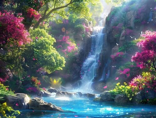 Quxaoqiao DIY 5D Erwachsene und Anfänger Diamant Malerei Set Bohren Voll Wunderschöne Fluss Wasserfall Landschaft Bild Diamond Painting Gemälde Arts Perfekt Für Decor Platz Drill 85x115cm AB1681 von Quxaoqiao