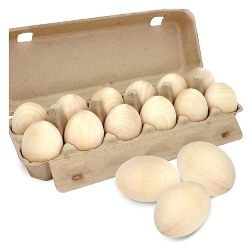 Qwertfeet 12 Stück bemalte Holzeier, gefälschte Ostereier, unlackierte Eier aus Holz, für Bastelarbeiten, Osterdekoration, Holzfarbe von Qwertfeet