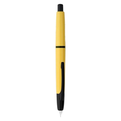 Qwertfeet Drücken Sie den Füllfederhalter aus Harz, extra feine Spitze, 0,4 mm Tintenfeder-Konverter zum Schreiben, Gelb (schwarzer Clip) von Qwertfeet
