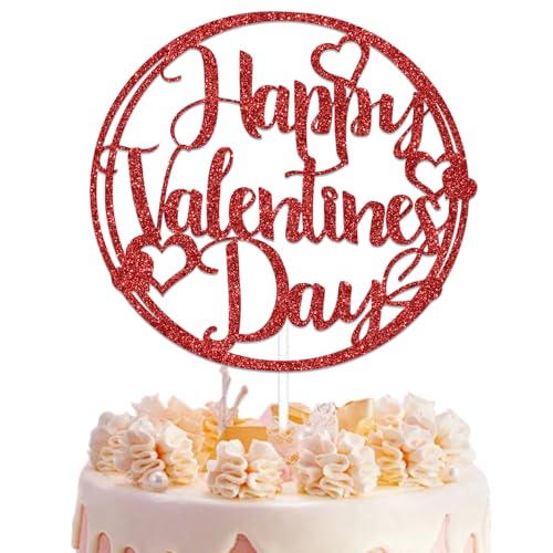 Happy Valentines Day Cake Topper, Valentines Party Dekoration, Be Mine Love Dekoration, Love Heart Valentines Dekoration, Love Theme Wedding Anniversary Party Supplies Red Glitter von Qxcv