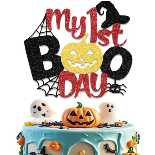 My 1st Boo Day Cake Topper, Happy Boo Day Party Kuchen Dekoration, Baby 1. Halloween Geburtstag Party Dekoration, Kürbis Them Baby Shower Welcome Sweet Baby Party Supplies Schwarz Rot Gold von Qxcv