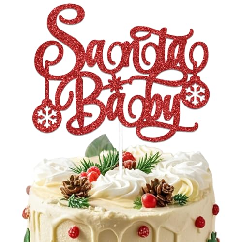 Rot Glitzer Santa Baby Cake Topper Weihnachten Baby Shower Dekorationen Baby Weihnachten Dekorationen für Kuchen My 1st Christmas Decoration Christmas Theme Birthday Gender Reveal Neugeborene Party von Qxcv