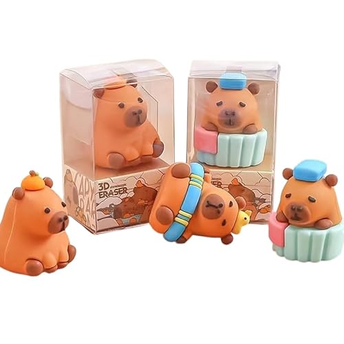 1 x Kawaii-ästhetische Schreibwaren, Bürobedarf, Cartoon-Capybara-Radiergummi, niedliches dreidimensionales Radiergummi, Geschenk, zufälliger Stil von Qxiao