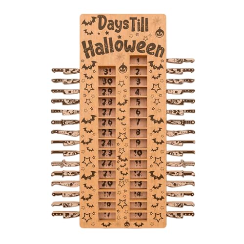 2024 Halloween Adventskalender Lustiger Holz Countdown Kalender DIY Beweglicher Holzblock Adventskalender mit 31 abnehmbaren Holzgriffen Halloween Indoor Dekorationen für Büro Home Desk von Qxiao