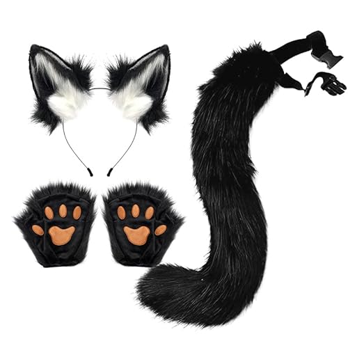 Qxiao Fuchskostüm-Set, Halloween, Fuchsohren, Schwanz, Pfote, Handschuhe, Tier-Kostüm, Zubehör für Erwachsene, Halloween, Cosplay-Kostüme von Qxiao