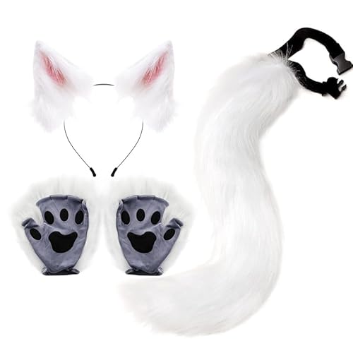 Qxiao Fuchskostüm-Set, Halloween, Fuchsohren, Schwanz, Pfote, Handschuhe, Tier-Kostüm, Zubehör für Erwachsene, Halloween, Cosplay-Kostüme von Qxiao