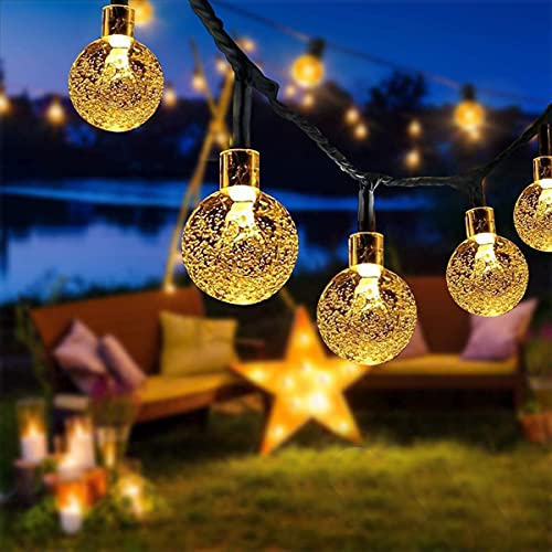 Qxmcov Solar Lichterkette Außen, 7 Meter LED Aussen Solar Lichterkette mit 50er LED Kristallkugeln 8 Modi,Wasserdicht Lichterkette für Außen,Innen,Garten,Partys von Qxmcov