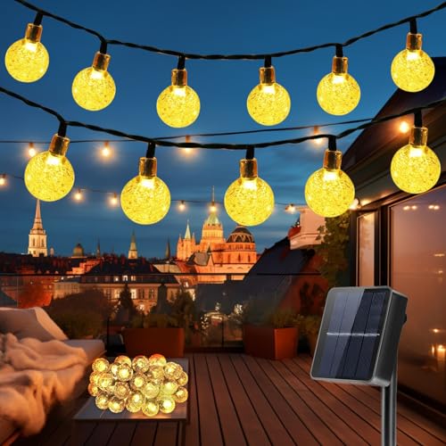 Solar Lichterkette Aussen, 18M 100LED Solar Lichterkette Außen Wetterfest 8 Modi Kristall Kugeln Lichterkette Außen Solar für Garten, Balkon Deko, Terrassen, Hochzeiten, Partys, Bäume, Warmweiß von Qxmcov