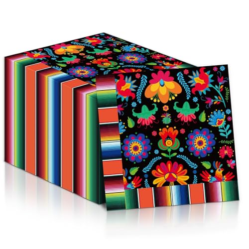 Qyeahkj 50 Stück mexikanische Fiesta-Party-Dekoration mexikanische Servietten bunte Blume Mexiko Serape Einweg-Papierservietten Mayo Tanz Taco Pinata Abendessen Servietten Zubehör QY0911 von Qyeahkj