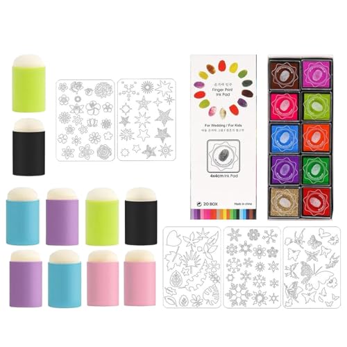 Finger Daubers Painting Set, Washable Finger Sponge Daubers Kit with Stencils, 20 Colors Inkpad for Toddler Craft Art, Drawing Tool For Kids And Children Finger Daubers Kit von Qzdtue