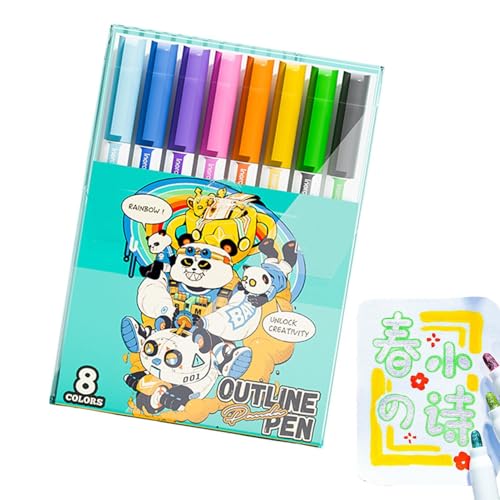 Qzdtue Shimmer Outline Marker Pens, Creative Drawing & Doodling Markers, Glitter Paint Pens, 5,39 x 0,39 Zoll Kartenherstellung & Weihnachtskarte, vibrierendes Farbset für Kunst (8/12/24) von Qzdtue