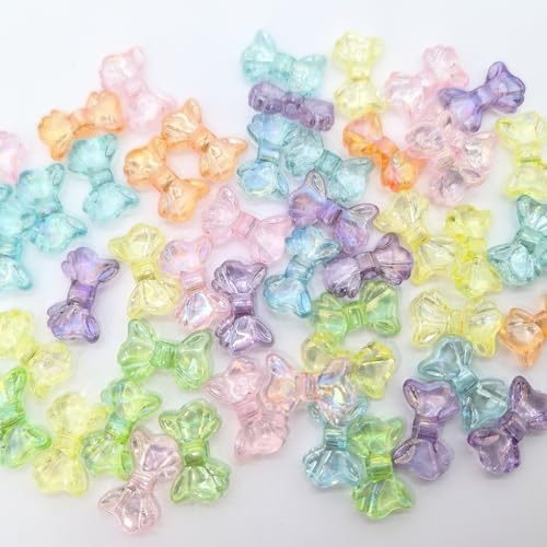 50 Stück zufällige gemischte Farben, Schleifenperlen für Armbänder, transparente bunte Schleifen, Abstandshalter, Schleife, niedliche Perlen, Kawaii-Schleife, ästhetische Perlen, Kristallperlen für von Qzinxja