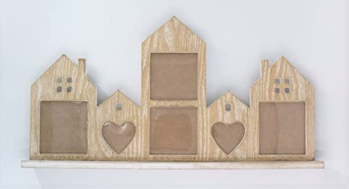 Bilderrahmen aus Holz Chabby Chic mit 6 Kacheln - 2 Herzform 4 Quadrate (Rahmengröße 41 x 22 x 5 cm, quadratische Fotos 7 x 7 cm) von R.G.B.