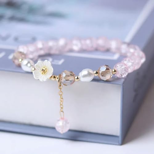 1Pcs Süße Vintage Perle Lilie Blume Armband für Frauen Koreanische Nette Quaste Rosa Pfirsich Anhänger Armband Ästhetischen Schmuck von RAEF