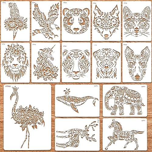 RAFIYU 15 Stücke Schablonen Textilgestaltung, Malschablonen Kinder, Wiederverwendbare Tiere Schablonen zum Malen，Waschbar Tiermalerei Schablone，Malerei Vorlage Zubehör für DIY Scrapbooking(30 * 22cm) von RAFIYU