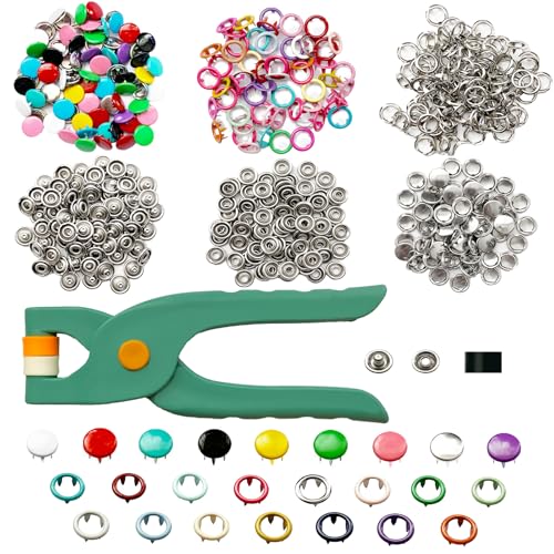 RAFIYU Druckknöpfe Set mit Zange, 400 Sets Druckknöpfe für Kleidung, 9.5 MM Metall Druckknöpfe Ohne Nähen, DIY Feste Knöpfe Werkzeug, Hohle Buttons Nähzubehör von RAFIYU