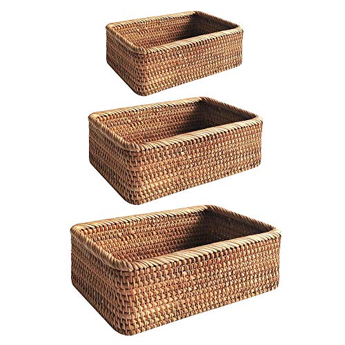 Geflochtene Weidenbox Aufbewahrungskörbe aus natürlichem Rattan, rechteckige gewebte Obstkörbe, stapelbare Korbdekoration und Organizer for Badezimmer, Wohnzimmer, Schlüsselhalter(3Pcs(S/M/L)) von RAGOPILEN