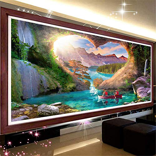 RAILONCH 5D Diamond Painting, DIY Diamant Malerei Kits,Groß Heart Shaped Cave Landschaft Full Bohrer Diamond Kristall Strass Stickerei Bilder Wohnzimmer Dekor Wand (50x120cm) von RAILONCH