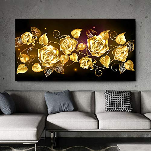 RAILONCH 5D Diamond Painting Goldene Rose, DIY Diamant Painting Set Crystal Strass Stickerei Bilder Diamant Malerei fur Haus Wand und Eingang Dekoration (100x50cm) von RAILONCH