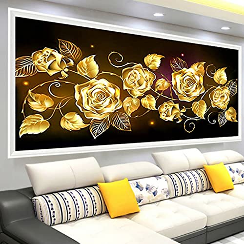 RAILONCH 5D Goldener Rose Diamond Painting Kits, Diamant Painting Set Full Drill Stickerei Groß Malerei für Home Wand Dekor (40 x 80 cm) von RAILONCH