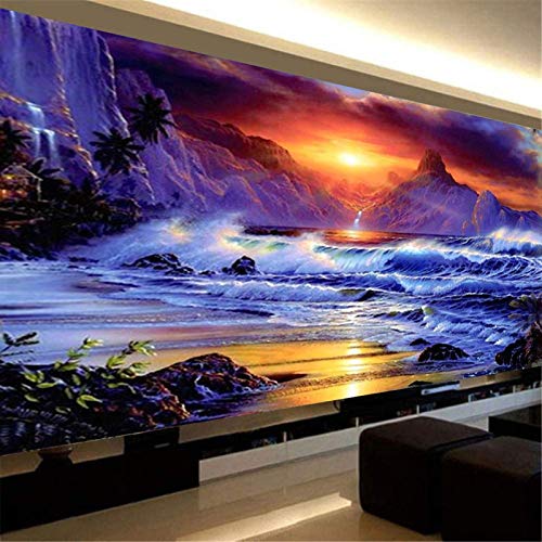 RAILONCH DIY 5D Diamant Painting Strand Sonnenuntergang, Runde Strass Stickerei von Zahlen für Wohnkultur (100×60cm) von RAILONCH