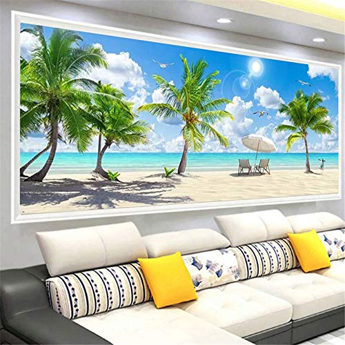 RAILONCH DIY 5D Diamond Painting Kits große DIY Vollbohrer Sommer Strand Ozean Kokosnussbaum Handwerk für zu Hause Wanddekoration (180X70cm) von RAILONCH