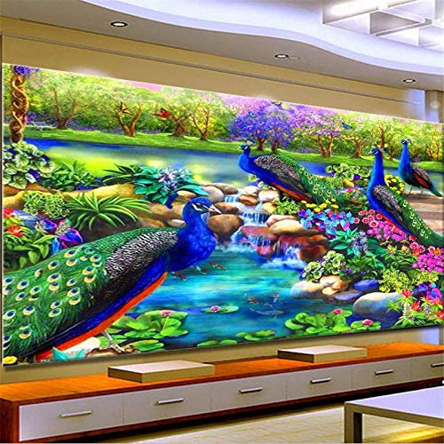 RAILONCH DIY 5D Groß Diamond Painting Kits für Erwachsene,Pfau blume Vollbohrer Diamant Malerei für Weihnachten Geschenk (50×100cm) von RAILONCH