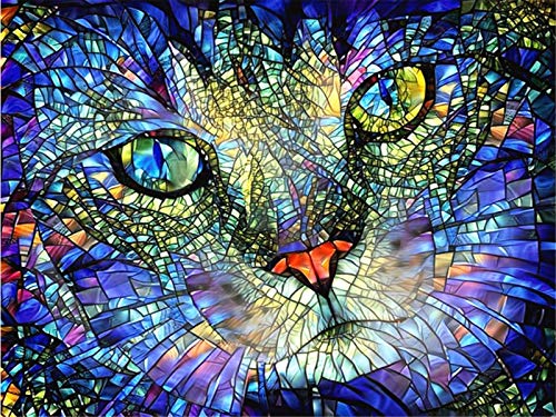 RAILONCH DIY Diamond Painting Katze Kits, 5D Diamant Painting Runden Diamanten Voll Set, Voller Bohrer Strass Stickerei Kreuzstich Bilder für Home Wall Büro Dekoration (50x40cm) von RAILONCH