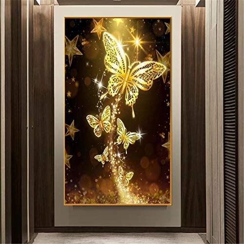 RAILONCH DIY Diamonds Painting Gold Schmetterling, Butterfly 5D Diamant Malerei Kit, Vollbilder Diamant Painting Stickerei für Haus, Wand und Eingang Dekorationen (40x60cm) von RAILONCH