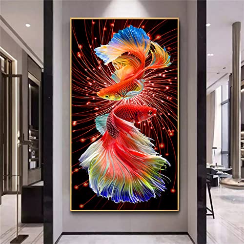 RAILONCH Diamond Painting,DIY 5D Diamant Malerei Rot Goldfisch Diamant Painting Bilder Crystal Strass Stickerei Mosaik Wand Dekor (50x90cm) von RAILONCH