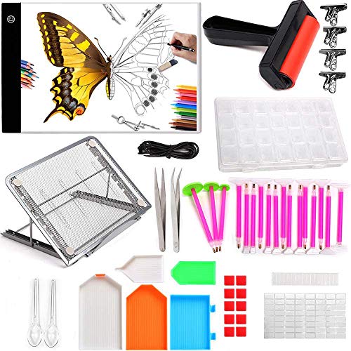 5d Diamant Painting Kit Diamant Mal Kit Diamond Painting Zubehör LED Pad Licht Board Diamant Sortierbox Stickerei Diamant Malerei Werkzeug Set (Set 50) von RAIN QUEEN