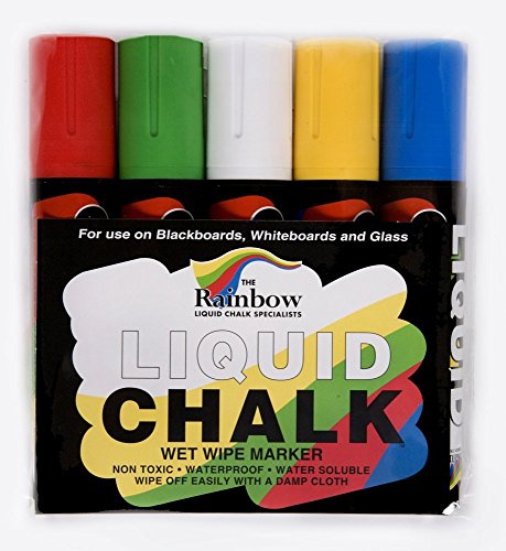 Flüssigkreide, Marker, 5 Stück, verschiedene Sorten,15 mm breiter Stift. von RAINBOW CHALK MARKERS LTD