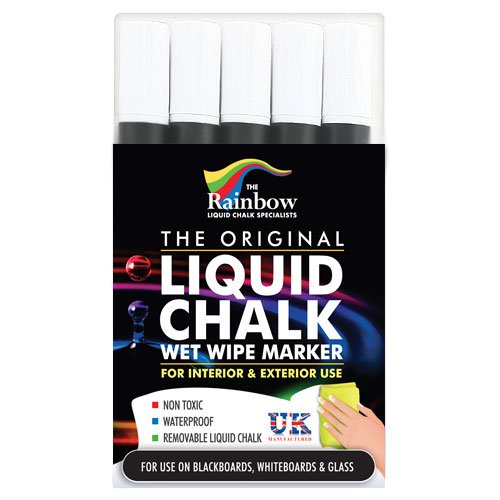 LIQUID CHALK Flüssigkreide-Marker, 5 mm, Rundspitze, Weiß, 5 Stück von RAINBOW CHALK MARKERS LTD