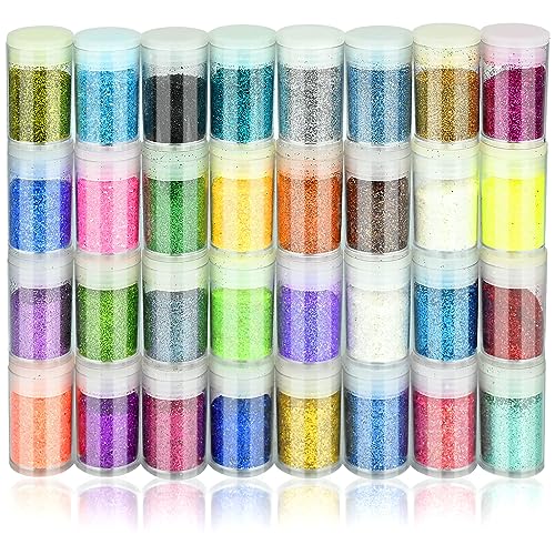 32 Stück Bastel Glitzer, 32 Farben Glitzerpulver Set, Glitter Bunte zum Basteln, Feine Glitzer für Epoxidharz, Bunte Glitzerpuder zum Basteln für Gießen, Dekoration, Karten, Papier, Nagelkunst von RAINPOP