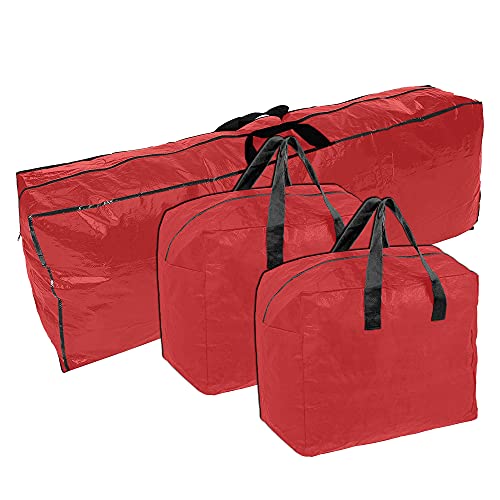 Ram® rote 3 Stück robuste große Weihnachtsbaumtasche mit 2 x Dekorationen Tasche mit Reißverschluss wasserdichte Weihnachtsbaum-Aufbewahrungstasche und Dekorationstasche von RAM ONLINE