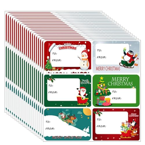 RAMGLYO 120 Stück Weihnachtsetiketten Aufkleber – 65 x 45 mm Weihnachtsnamen Geschenkanhänger, niedliche Weihnachtsaufkleber, Weihnachtsanhänger Aufkleber für Geschenke und Karten von RAMGLYO