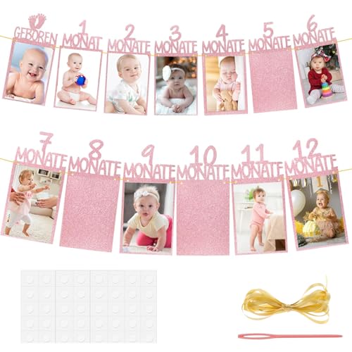 RAMTRIO Foto Banner 1. Geburtstag für 1 bis 12 Monate Baby Fotogirlande Geburtstagsdeko, Baby Ersten Geburtstag Foto Banner Girlande für Jungen Mädchen Party Dekor Erster Heilige Kommunion von RAMTRIO