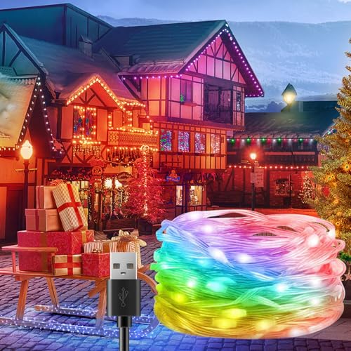 RANJIMA 20M Lichterkette,200 LED Lichterschlauch Außen mit Timer Fernbedienung,Sync Musik,App Steuerung,IP65 Wasserdicht Lichtschlauch USB Bunt für Weihnachten,Party,Garten,Balkon,Weihnachtsbaum Deko von RANJIMA