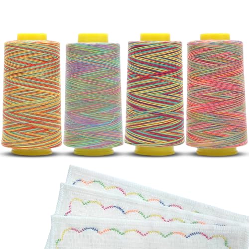 RANJIMA 4Pcs Bunt Nähgarn Overlockgarn, Nähgarn Set Polyester Irisierend Polyester Nähgarn Set für Quilten Overlock Garn Nähmaschine Quilting Hand und Maschine Stickereimaschine von RANJIMA