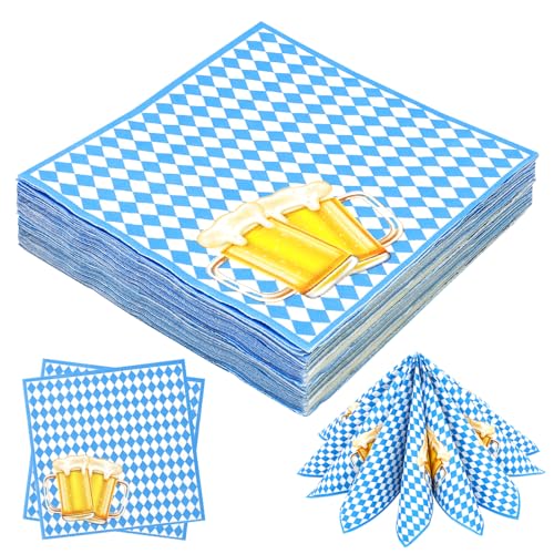 RANJIMA 40 Stück Servietten Oktoberfest Deko, 33x33 cm Oktoberfest Servietten Karierte Tissue Papierserviette Bayern Blau Weiß Bayerische Partyservietten für Münchner Oktoberfest Bierzelten Tischdeko von RANJIMA