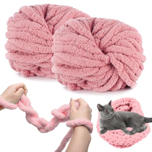 RANJIMA Dicke Wolle Garn, 2 X 250g Sperrige Armstricken Wolle, Soft Arm Knitting, Grobstrick Weiches Wollgarn, Dicke Wolle zum Häkeln, zum Weben von Haustier Nest,Decken,Handwerk Kissen (Rosa) von RANJIMA