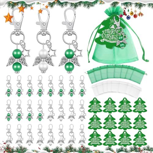 RANJIMA Gastgeschenke Taufe Weihnachten, 24 Stück Weihnachtsanhänger Schutzengel Anhänger Schlüsselanhänger, Kraftpapieranhänger,Organza Beutel,für Gastgeschenk Weihnachtsdeko Kommunion Hochzeit Party von RANJIMA