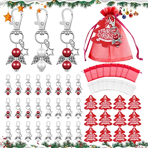 RANJIMA Gastgeschenke Taufe Weihnachten, 24 Stück Weihnachtsanhänger Schutzengel Anhänger Schlüsselanhänger +Kraftpapieranhänger+Organza Beutel,für Gastgeschenk Weihnachtsdeko Kommunion Hochzeit Party von RANJIMA