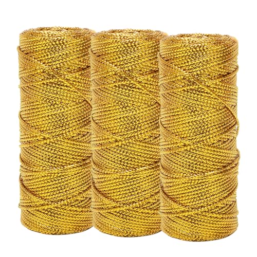 RANJIMA Gold Metallic Kordel 1.5mm,100M Goldband zum Basteln Geschenkkordel Gold Goldene Weihnachtsbastelschnur für Basteln Geschenkband Weihnachts Dekoration Handwerk Schmuckschnur&Geschenkverpackung von RANJIMA