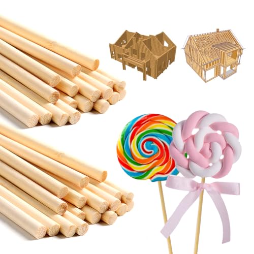 RANJIMA Holzstäbchen Rund, 220 Stück Bambusstäbe Bastelstäbe, 30cm x 3mm Holzstäbchen Zum Basteln, Zuckerwatte Stäbe, Bastelstäbchen Holz, DIY Faschingsdeko Kindergeburtstag Hochzeit Geschenke von RANJIMA