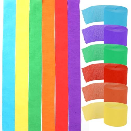 RANJIMA Krepppapier Bunt - 6er Set Regenbogen Krepppapier Band, Bunte Luftschlangen, Party Bunt Kreppbänder, Bastelkrepp Bunt für die Hochzeitsdekoration Geburtstagsfeier Weihnachtsdekoration 150m von RANJIMA