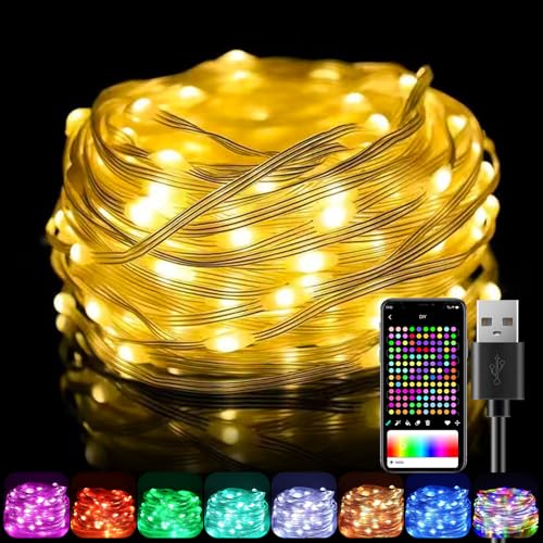 RANJIMA Lichterkette Außen, 20M 200LED Bunt LED Lichterkette, USB Lichterkette Außen Innen, APP Gesteuert, Wasserdicht Lichterkette mit Bluetooth für Balkon Garten Hochzeit Halloween Weihnachten Party von RANJIMA